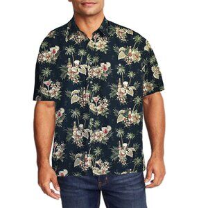 Pierre Cardin Men’s Shirt Short Sleeve Hawaiian Wine Print Black Size XL